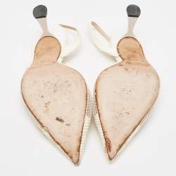 مملوكة مسبقًا Jimmy Choo Off White Mesh and Patent Leather Fetto Slingback Pumps Size 39