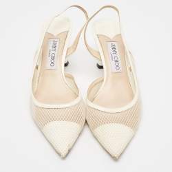 مملوكة مسبقًا Jimmy Choo Off White Mesh and Patent Leather Fetto Slingback Pumps Size 39