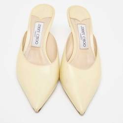 Pre Owned Jimmy Choo Light Yellow Leather Rav Mules Size 39