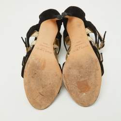 Jimmy Choo Black/Gold Suede and Patent Leather Booster Gladiator Sandals Size 38.5