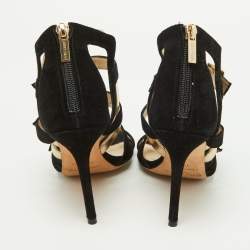Jimmy Choo Black/Gold Suede and Patent Leather Booster Gladiator Sandals Size 38.5