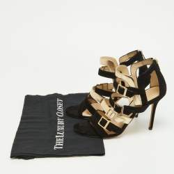 Jimmy Choo Black/Gold Suede and Patent Leather Booster Gladiator Sandals Size 38.5