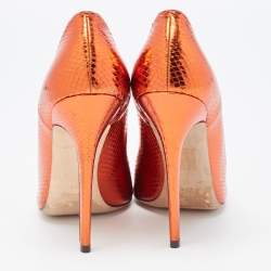 Pre Owned Jimmy Choo Metallic Brown Python Embossed Romy Pointed Toe Pumps Size 39