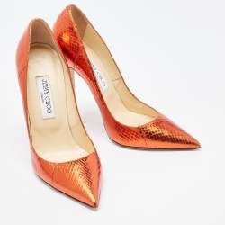 Pre Owned Jimmy Choo Metallic Brown Python Embossed Romy Pointed Toe Pumps Size 39