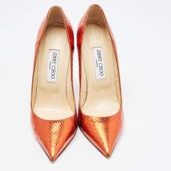 Pre Owned Jimmy Choo Metallic Brown Python Embossed Romy Pointed Toe Pumps Size 39