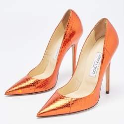 Pre Owned Jimmy Choo Metallic Brown Python Embossed Romy Pointed Toe Pumps Size 39