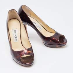 Pre Owned Jimmy Choo Black/Brown Patent Leather Slip On Pumps Size 37.5