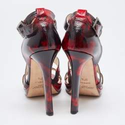 Jimmy Choo Red/Black Leather Criss Cross Ankle Strap Sandals Size 37.5