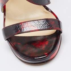 Jimmy Choo Red/Black Leather Criss Cross Ankle Strap Sandals Size 37.5