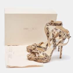 Pre Owned Jimmy Choo Beige/Black Watersnake Leather Vamp Sandals Size 39.5
