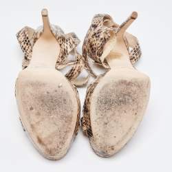 Pre Owned Jimmy Choo Beige/Black Watersnake Leather Vamp Sandals Size 39.5