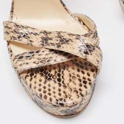 Pre Owned Jimmy Choo Beige/Black Watersnake Leather Vamp Sandals Size 39.5