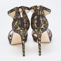 Jimmy Choo Black/Gold Lace and Leather Lana Sandals Size 41