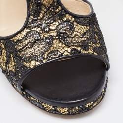 Jimmy Choo Black/Gold Lace and Leather Lana Sandals Size 41