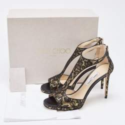 Jimmy Choo Black/Gold Lace and Leather Lana Sandals Size 41