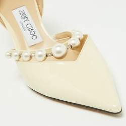 Pre Owned Jimmy Choo Beige Patent Leather Aurelie 85 Pumps Size 36.5