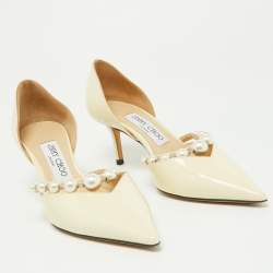Pre Owned Jimmy Choo Beige Patent Leather Aurelie 85 Pumps Size 36.5