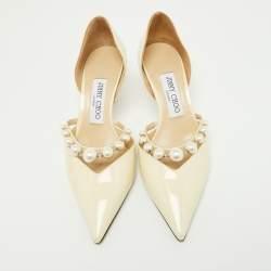Pre Owned Jimmy Choo Beige Patent Leather Aurelie 85 Pumps Size 36.5