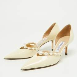 Pre Owned Jimmy Choo Beige Patent Leather Aurelie 85 Pumps Size 36.5