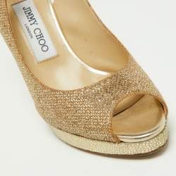 Pre Owned Jimmy Choo Gold Glitter and Leather Slingback Sandals Size 37.5