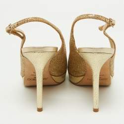 Pre Owned Jimmy Choo Gold Glitter and Leather Slingback Sandals Size 37.5