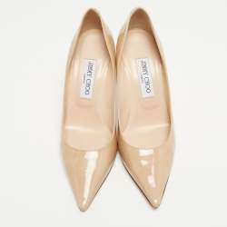 Pre Owned Jimmy Choo Beige Patent Leather Love Pumps Size 37.5