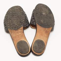 Pre Owned Jimmy Choo Black Glitter Nanda Flat Slides Size 36