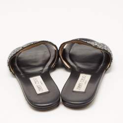 Pre Owned Jimmy Choo Black Glitter Nanda Flat Slides Size 36