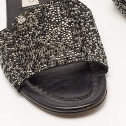 Pre Owned Jimmy Choo Black Glitter Nanda Flat Slides Size 36