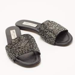Pre Owned Jimmy Choo Black Glitter Nanda Flat Slides Size 36