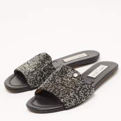 Pre Owned Jimmy Choo Black Glitter Nanda Flat Slides Size 36