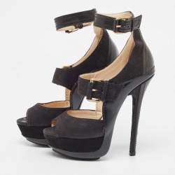 Jimmy Choo Black Nubuck Leather Ankle Strap Sandals Size 36.5 