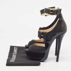 Jimmy Choo Black Nubuck Leather Ankle Strap Sandals Size 36.5 