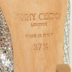 Jimmy Choo Gold Glitter And Lurex Fabric Nova Peep Toe Slingback Sandals Size 37.5