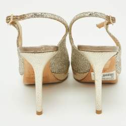 Jimmy Choo Gold Glitter And Lurex Fabric Nova Peep Toe Slingback Sandals Size 37.5