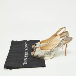 Jimmy Choo Gold Glitter And Lurex Fabric Nova Peep Toe Slingback Sandals Size 37.5