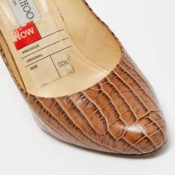 Jimmy Choo Brown Crocodile Leather Round Top Pumps Size 37