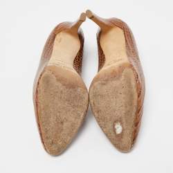 Jimmy Choo Brown Crocodile Leather Round Top Pumps Size 37