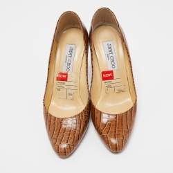 Jimmy Choo Brown Crocodile Leather Round Top Pumps Size 37
