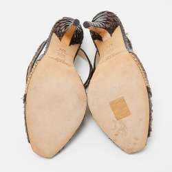 مملوكة مسبقًا Jimmy Choo Brown Python Leather Crisscross Sandals Size 37.5