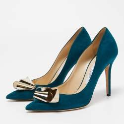 Pre Owned Jimmy Choo Teal Suede Vesna Pumps Size 37
