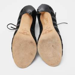 Jimmy Choo Black Python and Suede Lace Up Pumps 37