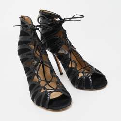 Jimmy Choo Black Python and Suede Lace Up Pumps 37