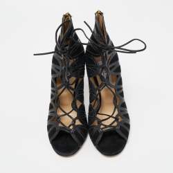 Jimmy Choo Black Python and Suede Lace Up Pumps 37