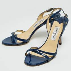 Jimmy Choo Blue Patent Leather India Slingback Sandals Size 39.5