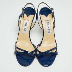 Jimmy Choo Blue Patent Leather India Slingback Sandals Size 39.5