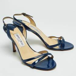 Jimmy Choo Blue Patent Leather India Slingback Sandals Size 39.5