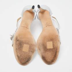 Pre Owned Jimmy Choo Silver Leather Viola Embellished Sandals Size 40 