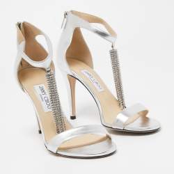 Pre Owned Jimmy Choo Silver Leather Viola Embellished Sandals Size 40 