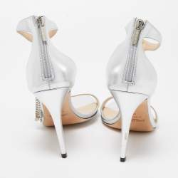 Pre Owned Jimmy Choo Silver Leather Viola Embellished Sandals Size 40 